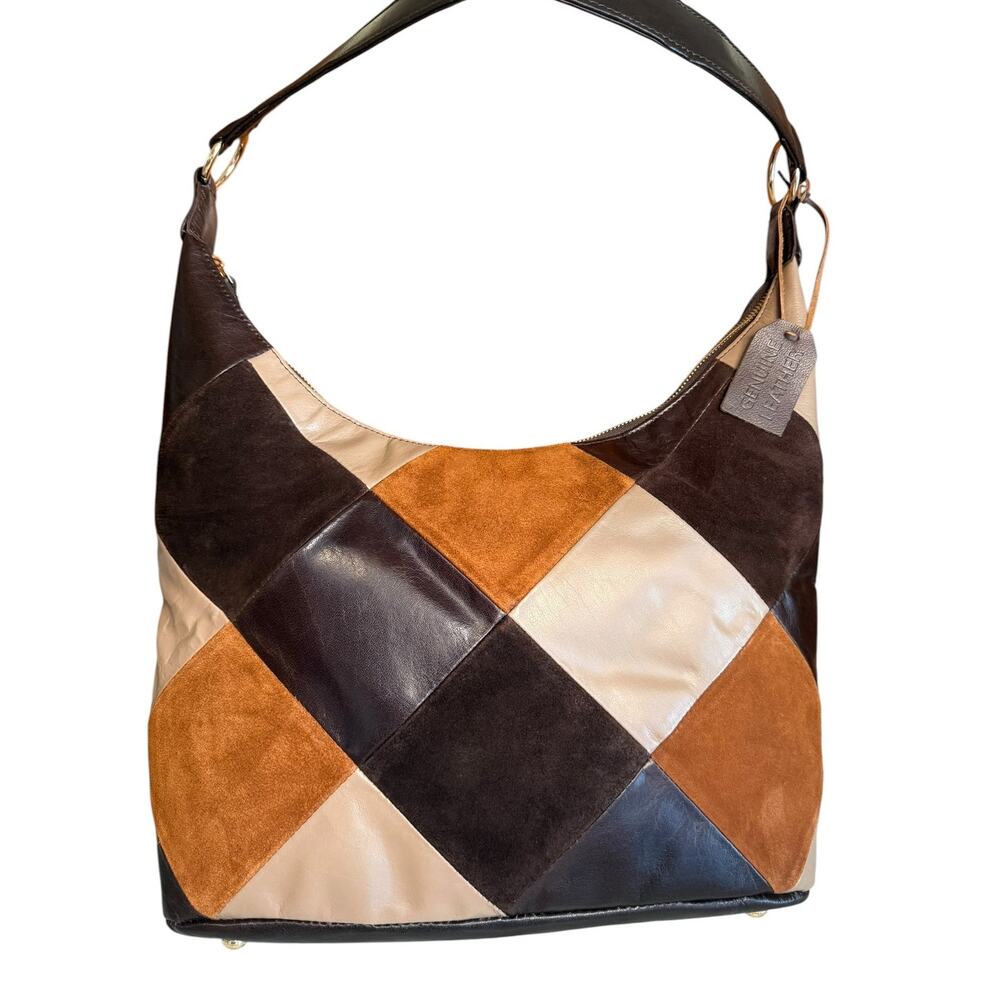 Retro Look Leather & Suede Patchwork Shoulder Bag